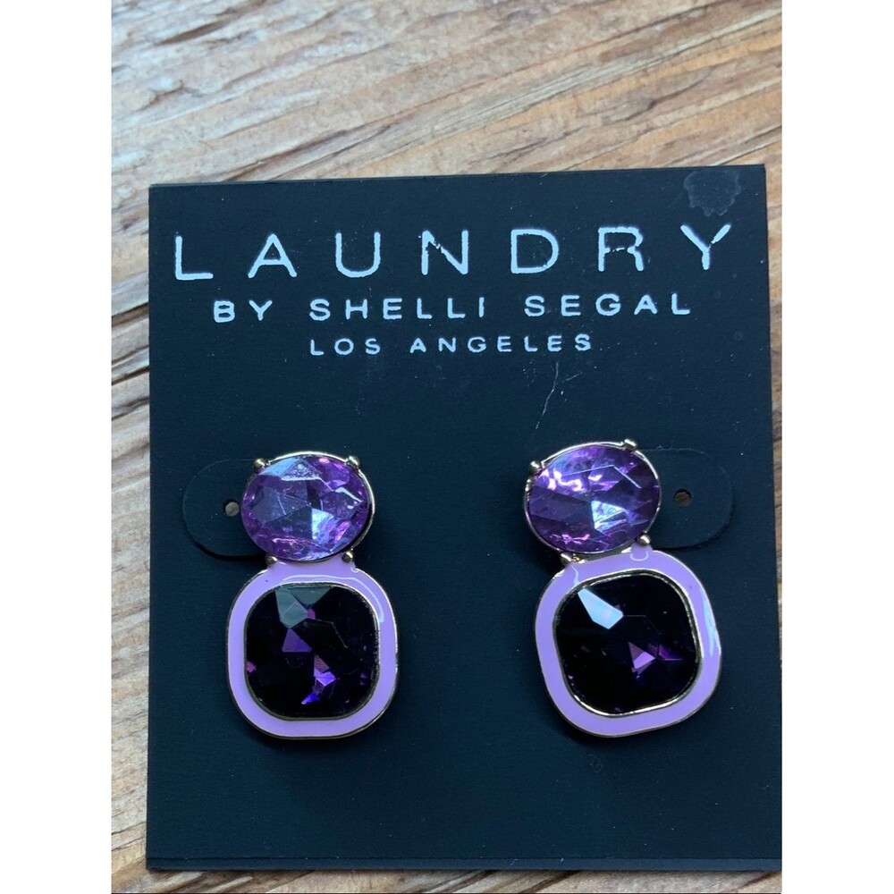 Laundry By Shelli Segal Purple Double Drop Crystal Earrings